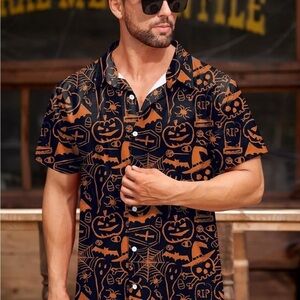 3/25$(Mix) Arvilhill Men's Halloween Button Down Shirt Short Sleeve 2XL